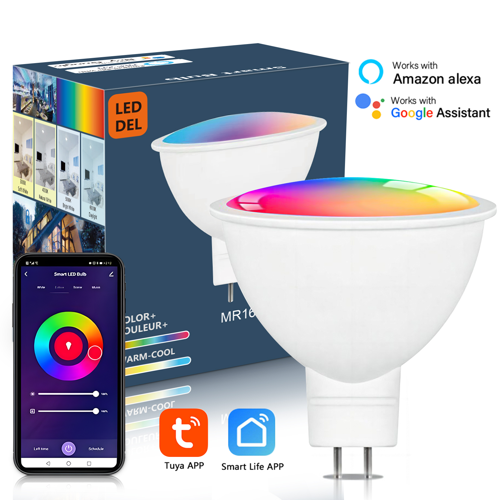 Suidhome スマート LED 電球 WIFI 接続 GU5.3/MR16 DC12V ミニスポットライト 5 ワットランプ Alexa と連携 Google ホーム RGBCW 変色