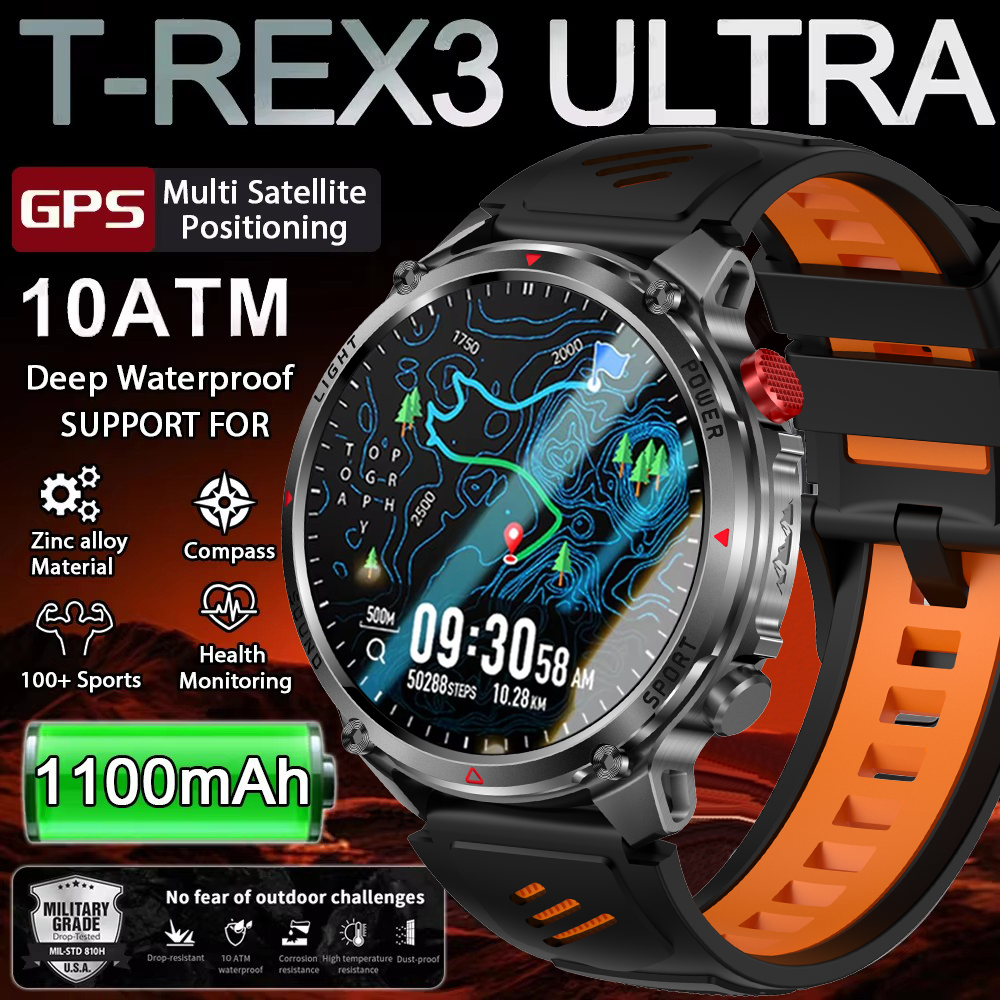 2026 T-Rex3 ウルトラ 1100mAh バッテリースマートウォッチ GPS トラックコンパス IP69K 防水スポーツトラッカーアウトドアミリタリースマートウォッチ
