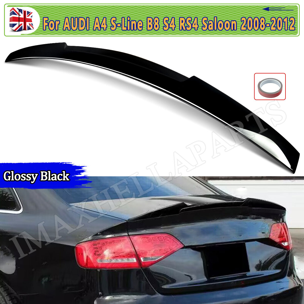 トランクスポイラーアウディ A4 B8 8K2 S4 RS4 S ラインサルーン 2008 2009 2010 2011 2012 グロスブラックリア M4 スタイルブーツリップスポイラーウイング
