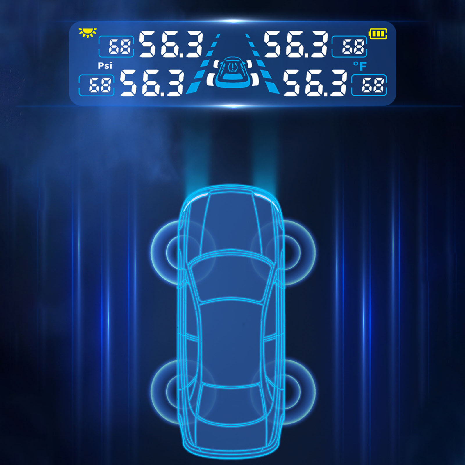 タイヤ空気圧モニター 4 センサー付きワイヤレス TPMS ソーラー充電および USB LCD ディスプレイ付き 車 SUV トレーラー用
