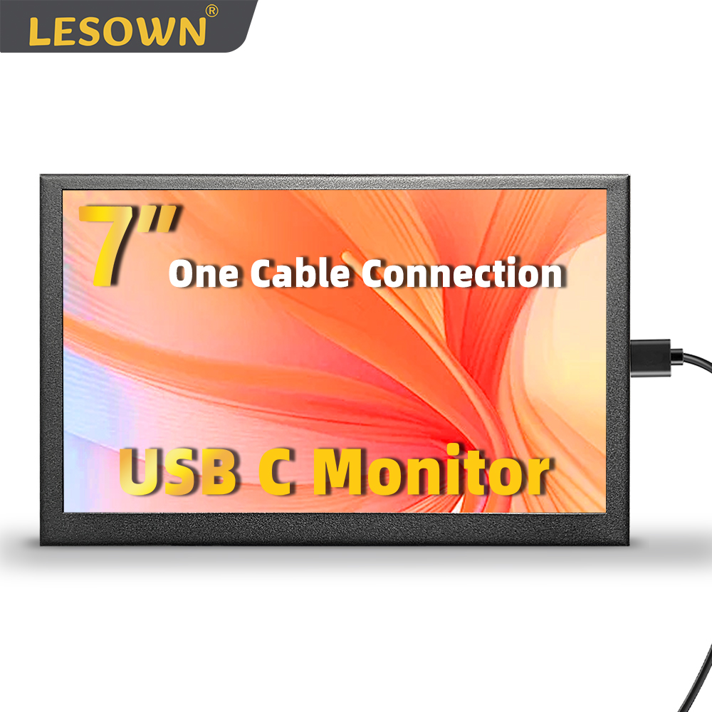 LESOWN 7 インチ USB C 小型モニター 1024x600 IPS ミニワイドタッチスクリーン外部ポータブルモニター、スマートフォン PC 用スタンド付き