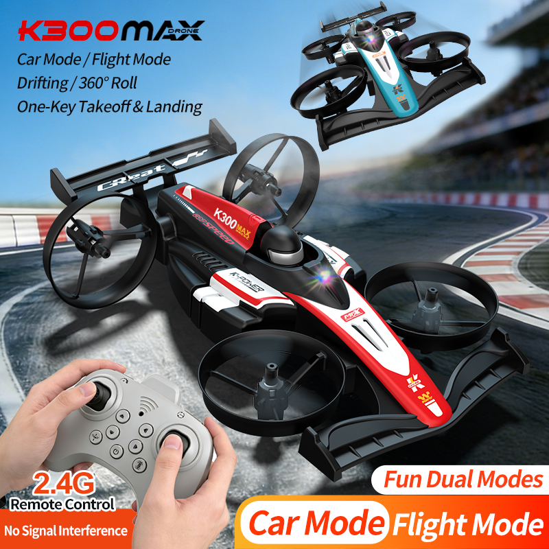 RC UAV フライングドリフトカー 2-in-1 クワッドコプターとミニレーシングカー 男の子 子供用 電動変形可能おもちゃ ギフト 空気と地上プラ用