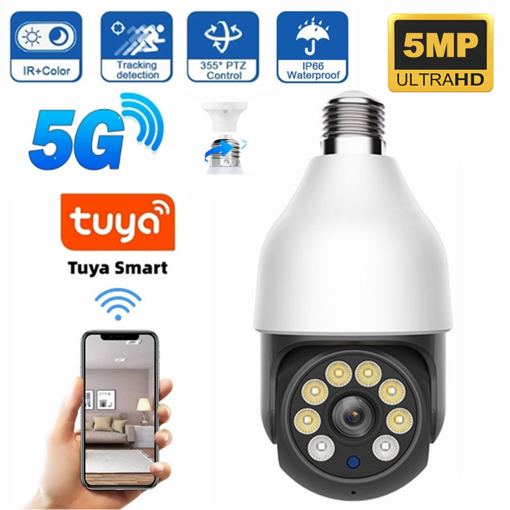 5MP 5G 電球カメラ E27 WiFi TUYA スマートライフ PTZ IP CCTV 屋外ナイトビジョン 3MP セキュリティビデオ電球監視カメラ TUYA