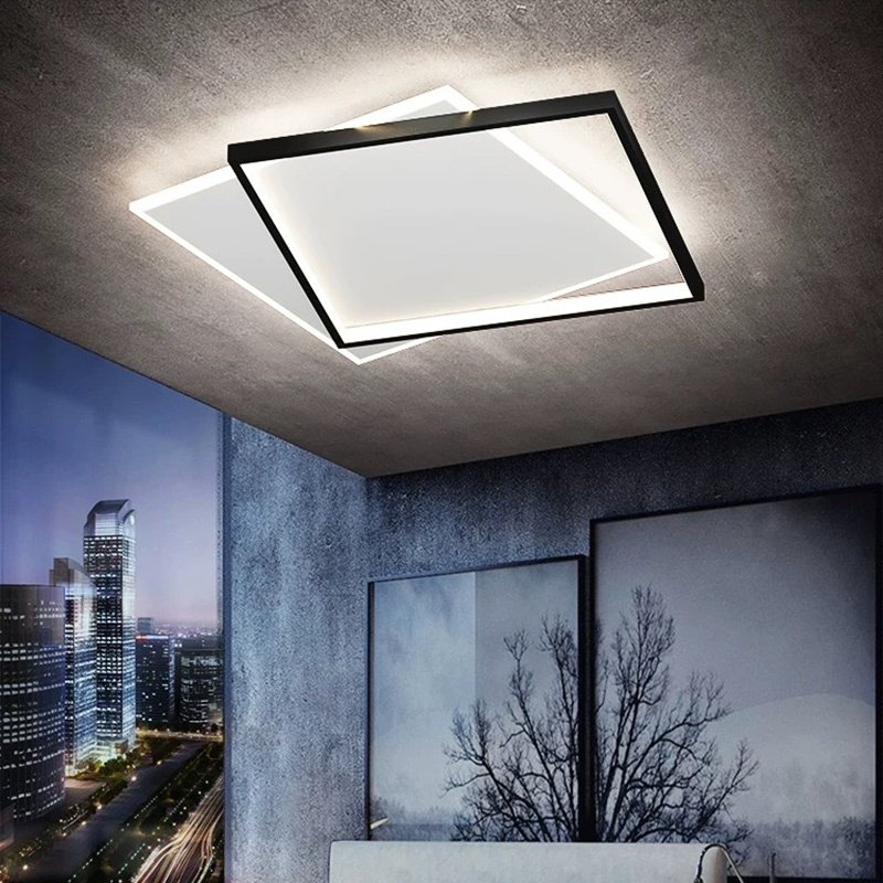 正方形超薄型 LED シーリングランプクリエイティブリビングルームライトリモコン寝室の研究器具光沢家の装飾シャンデリア
