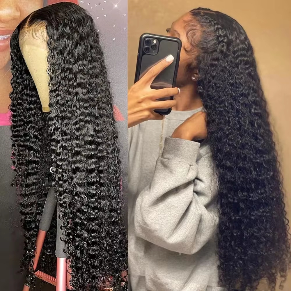 13 × 4 1​​3 × 6 HD 透明レースディープウェーブフロントウィッグ 40-42 インチ JerrlyCurly レースフロント HumanHair かつらディープカーリーウォーターウェーブウィッグ用