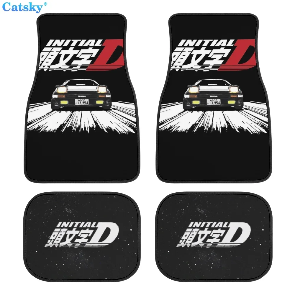 頭文字D AE86柄 カーフロアマット 4枚セット 前後内装アクセサリー ゴム製保護カーペット 汎用