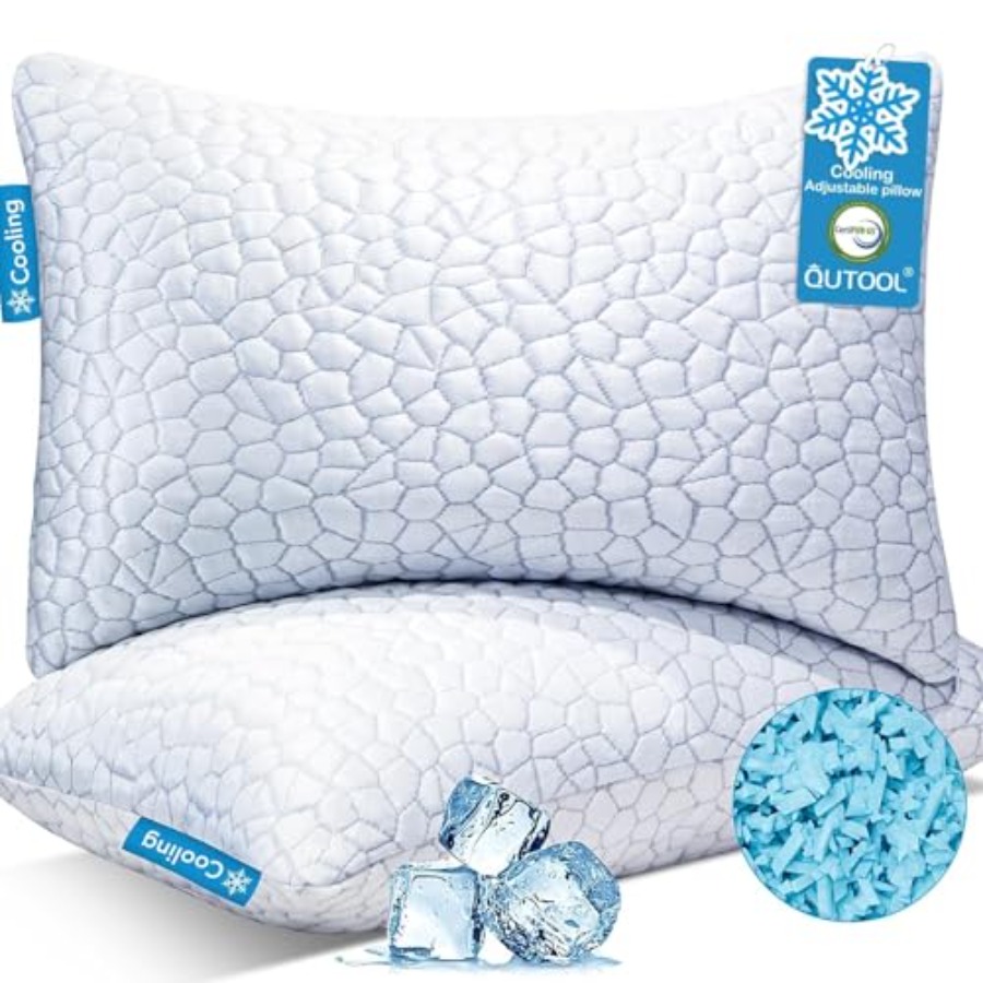 睡眠用冷却枕、CertiPUR-US 細断低反発クイーン枕 2 個セット、ホットスリーパー用冷却枕、調節可能な F