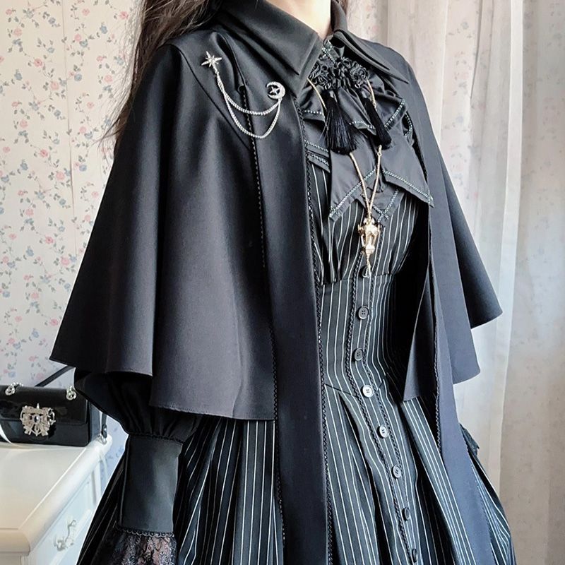 ゴシックロリータミリタリー中世ショートマントコートヴィンテージアカデミーハロウィンコスプレケープ 2026 ポンチョなしフリースシングルボタン