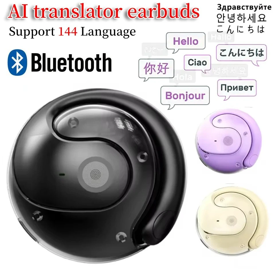 ワイヤレス Bluetooth AI リアルタイム言語翻訳イヤホン 144 言語耳掛けヘッドフォン翻訳機旅行ビジネス用