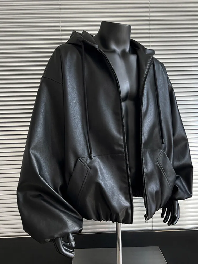 カジュアル韓国ファッション冬 Pu レザージャケットショート特大黒ソフトコート男性パーカージッパー保温ジャケット緩い服