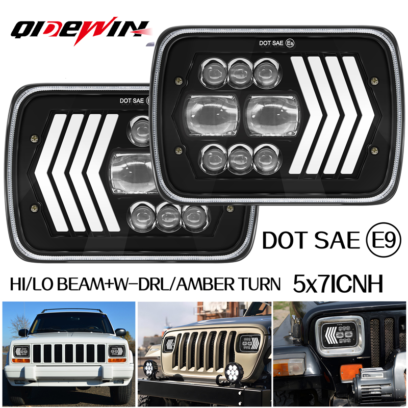 7 ''ラングラー LED ヘッドライト 5X7 スクエア調光 60 ワットオフロードピックアップライト矢印開口黄白 XJ YJ 車のトラック Motobike