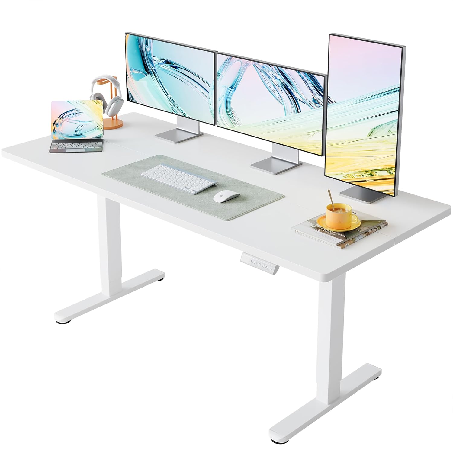 71 x 30インチ電動スタンディングデスク高さ調節可能、4つのメモリ高さ設定、ホームオフィス用シットスタンドアップデスク、カスタマイズ