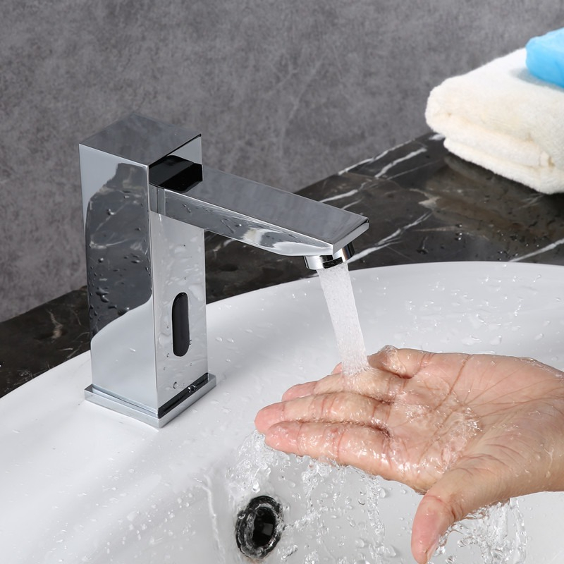 Chromed Bathroom Faucet Deck Mounted Automatic Sensor Water Mixer Crane Free Touch Sink Tap Bathroom Sink Faucets