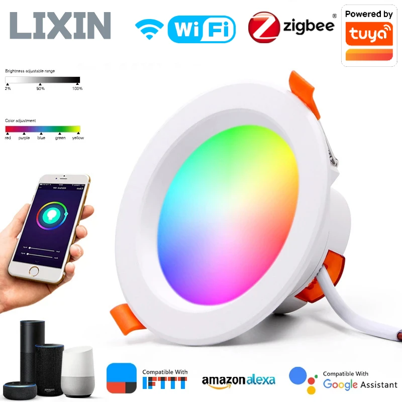 Lxin WiFi スマートダウンライト Zigbee3.0 調光 LED スポットライト 7/9/12/15 ワット RGB カラー調整ウォームクールランプ Alexa Google Vocie コントロール