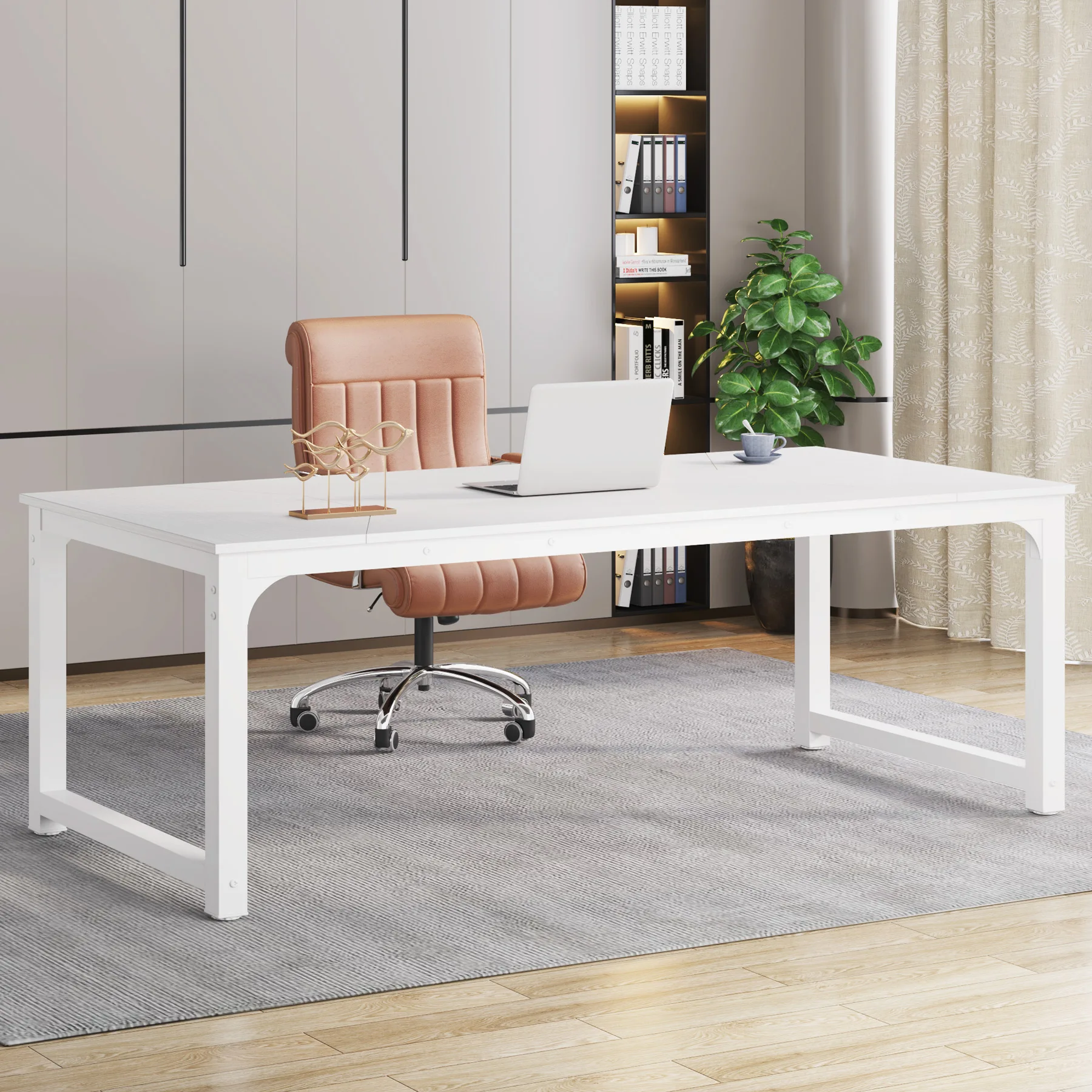 LITTLE TREE モダンコンピュータデスク、78.7 x 39.4 インチ X ラージエグゼクティブオフィスデスクコンピュータテーブルスタディライティングデスクワークステーション