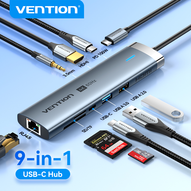 Vention USB C ハブ 4K 60Hz タイプ C to HDMI RJ45 イーサネット PD 100W SD TF MacBook PC iPad Sumsang PC タブレット電話 USB 3.0 ハブ