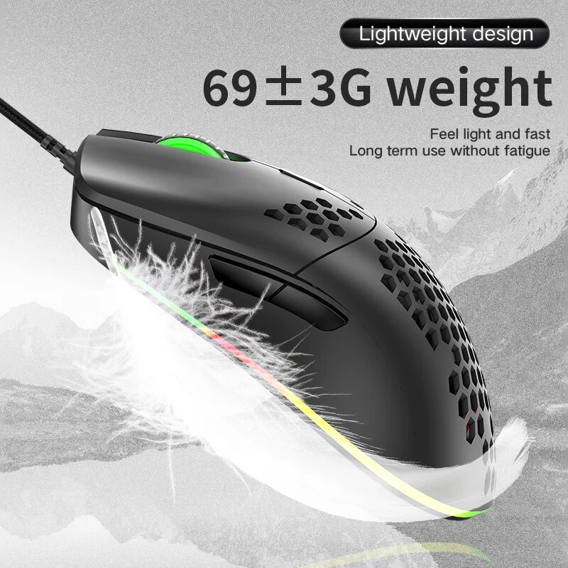 M1 有線軽量ゲーミングマウス 69 グラム超軽量ハニカムシェル RGB クロマバックライト付き 6400 DPI 人間工学に基づいたラップトップ PC Mac ゲーマー