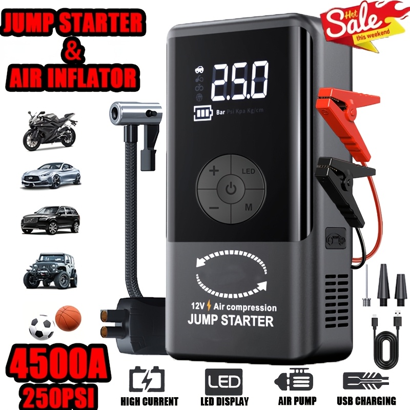 6000A 5-in-1 多機能緊急始動電源、250PSI エアポンプ付きオプション 6-IN-1、ポータブルカーバッテリースターター