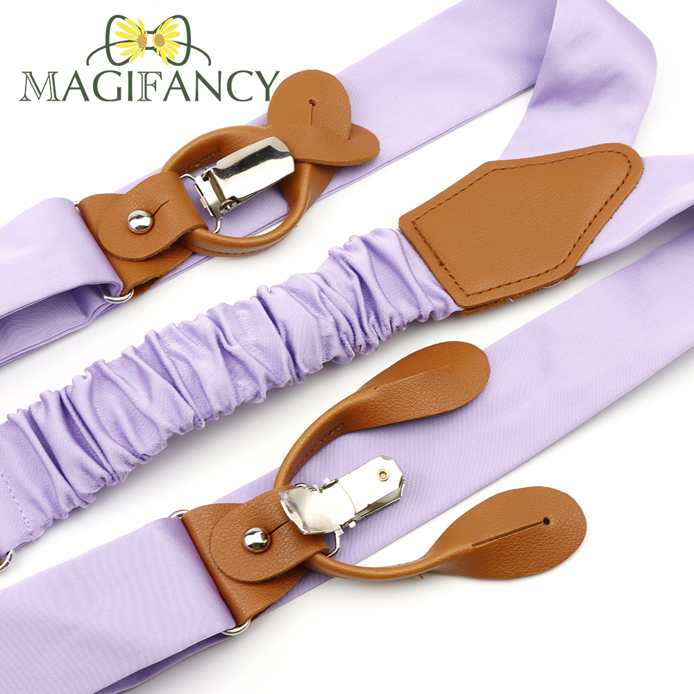 MAGIFANCY 新カラフルな固体 3.5 センチメートルサスペンダー男性ポリエステルセージサーモンピンクラベンダーデイリーマッチ結婚式ブレースアクセサリーギフト