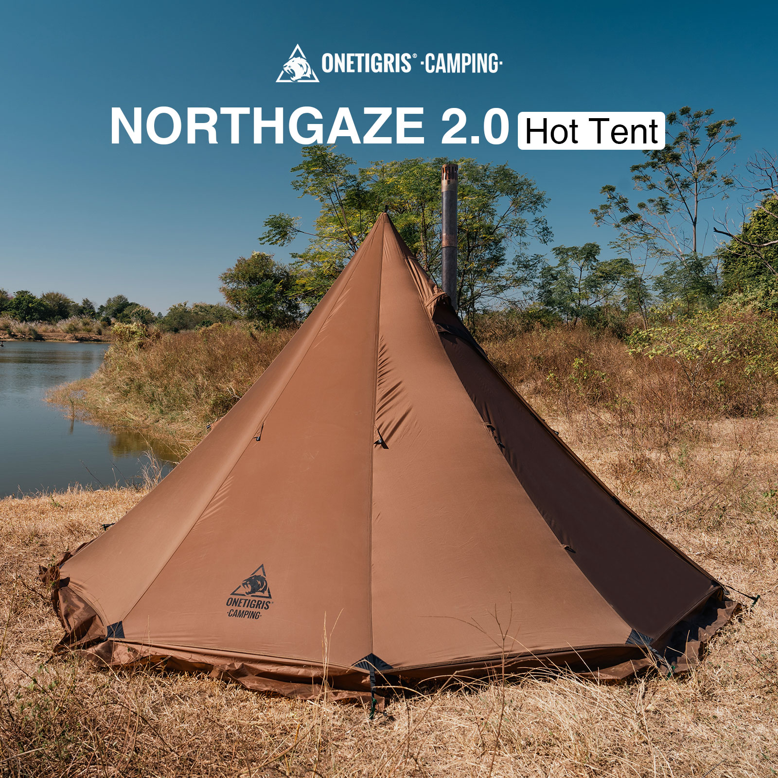 OneTigris Northgaze 2.0 キャンプテント スノースカート付き 軽量ピラミッドティピー 煙突穴付き 旅行バックパック トレッキング用