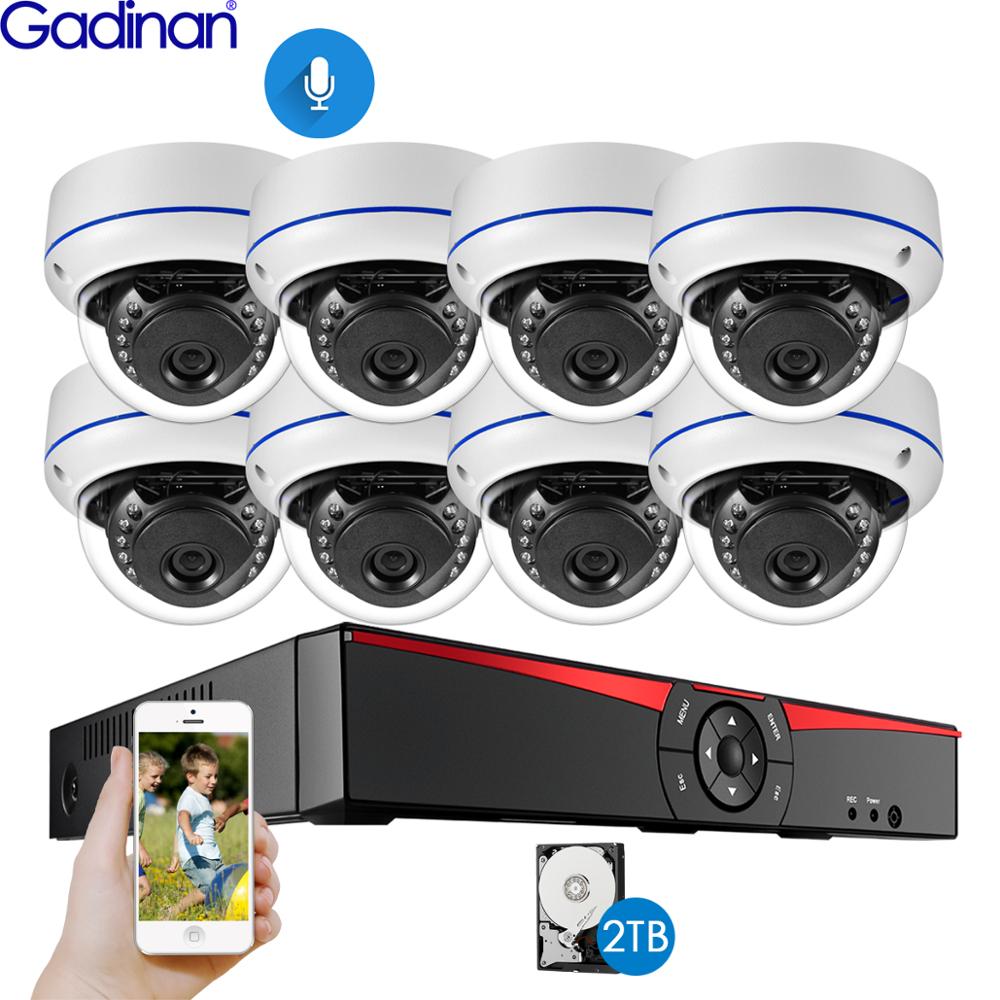 Gadinan 8CH 4MP POE NVR セキュリティカメラシステムキット音声記録 IP カメラ IR ドーム屋外防水 CCTV 監視セット