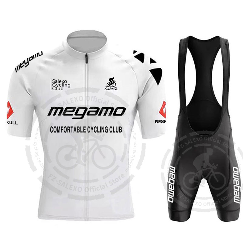 Megamo チーム夏サイクリングジャージ 19D よだれかけセットメンズバイク服 Ropa Ciclismo 自転車ウェア服半袖マイヨキュロット