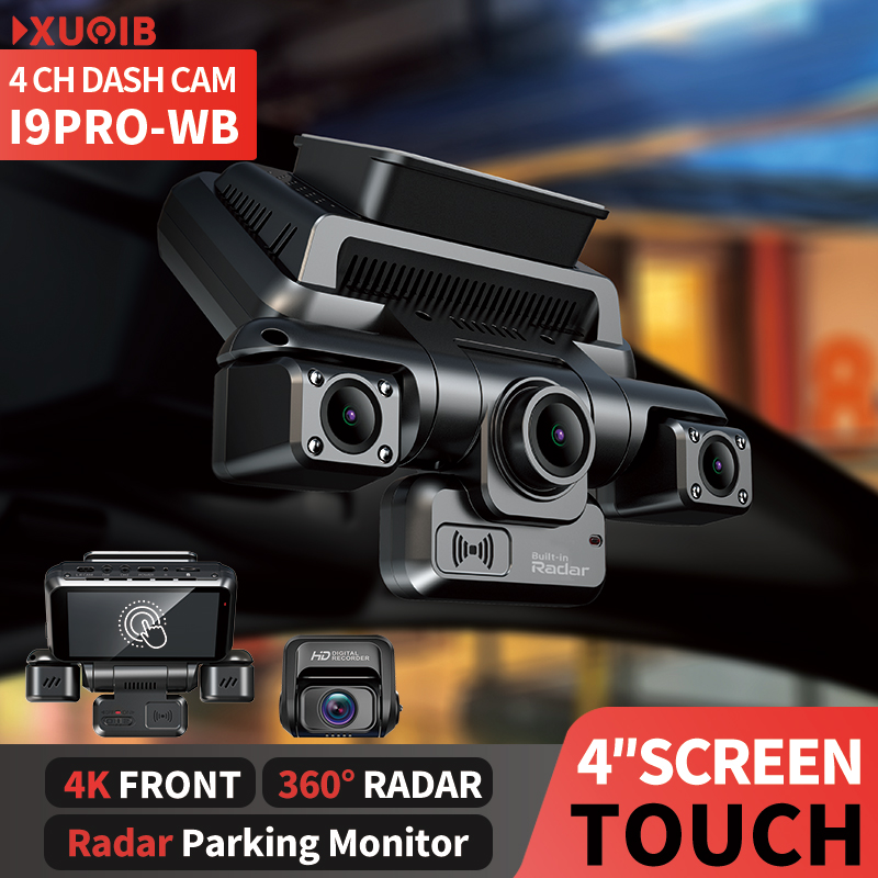 XUOIB I9pro-WB 4CH 360° ダッシュカム 4K 4 インチタッチスクリーンダッシュカーカメラ 24H パーキングモード WiFi GPS 車 DVR 8 IR ナイトビジョン