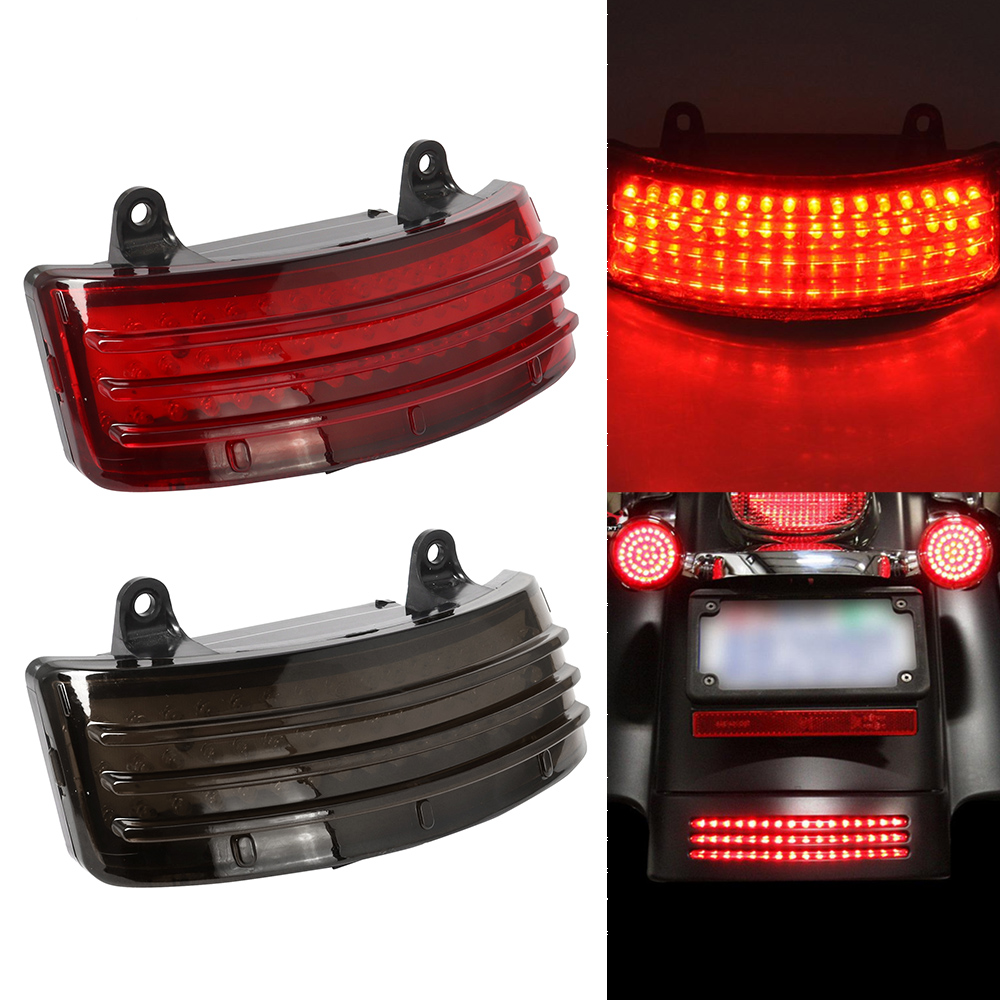 オートバイスモーク/レッドトライバー LED リアテールフェンダーチップライトトリムハーレーツーリングストリートロードグライド 2014-2019