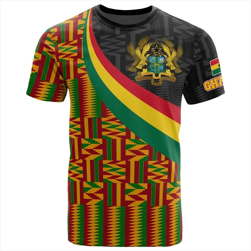 ガーナ国旗地図 3D プリント Tシャツ男性服カジュアルキッズ Tシャツ GHA 国章 Tシャツスポーツ男性ジャージアフリカトップス