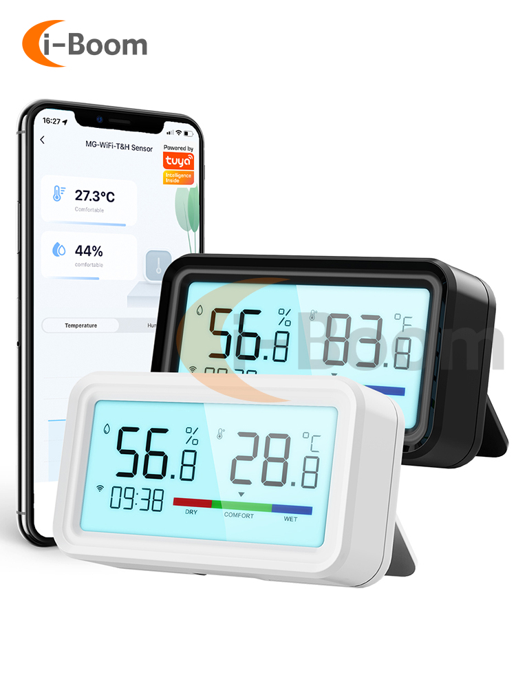 DC5V ワイヤレス WIFI TUYA アプリ制御温湿度計スマートホーム Type-C インターフェースバックライト付き -10°C~65°C 0~99%RH