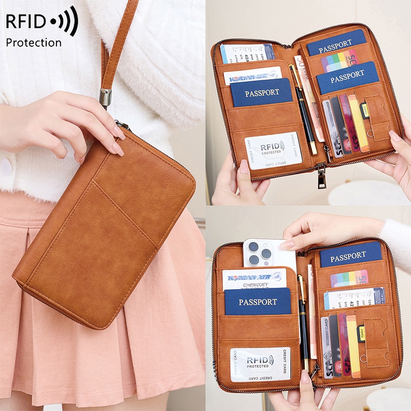 盗難防止 RFID シールドパスポートクリップ旅行財布防水 PU チケット収納袋多機能パスポート財布