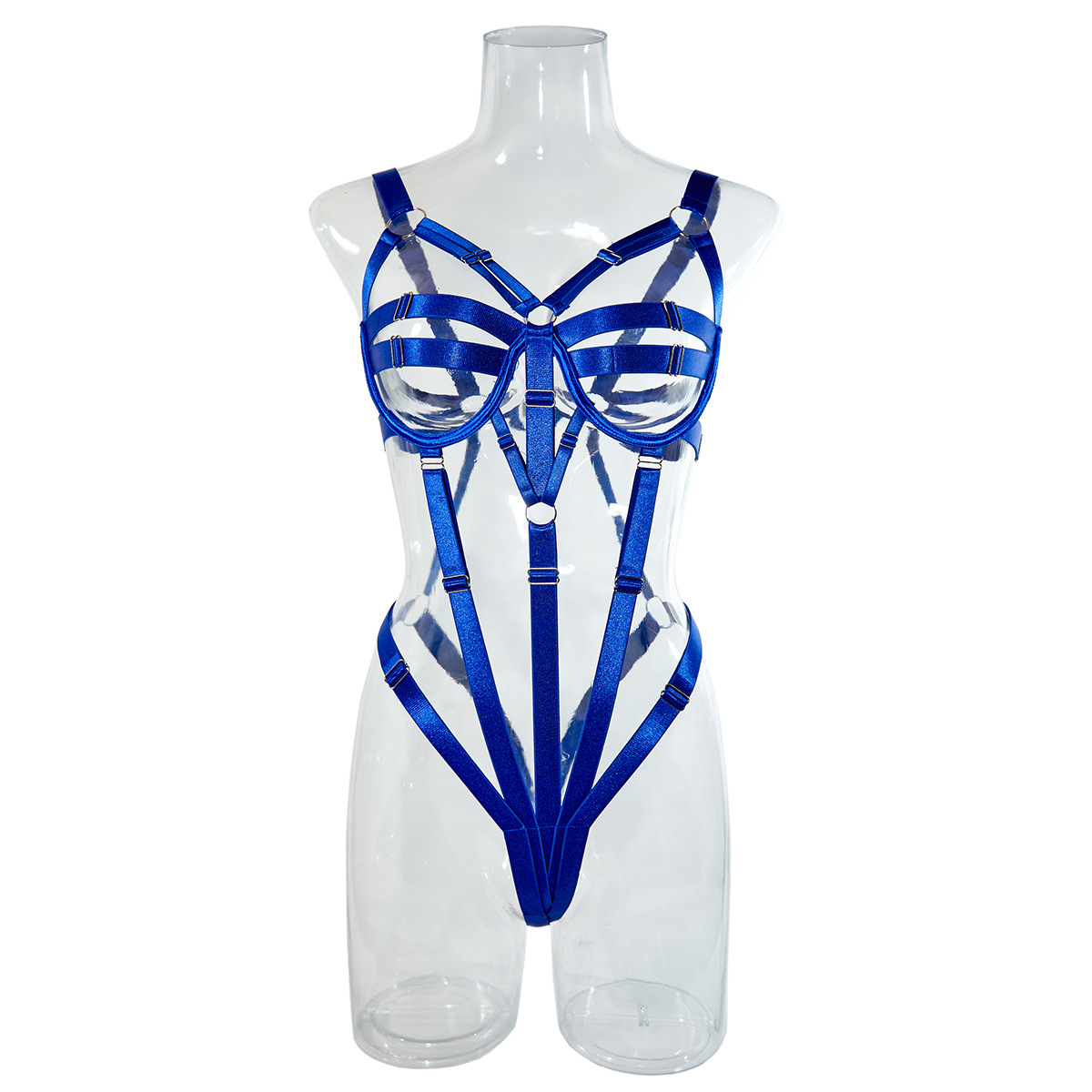 Women's Ribbon Splicing Steel Ring Backless Jumpsuit Underwear Sexy Solid Patchwork Steel Ring Bodysuit Perspective Intimates