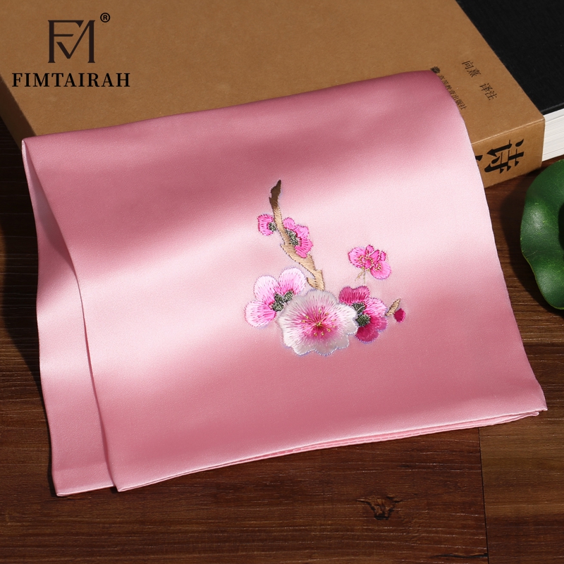 Fimtirah 100% シルクハンカチ女性小さなスカーフ手刺繍蘇州シルクラップ