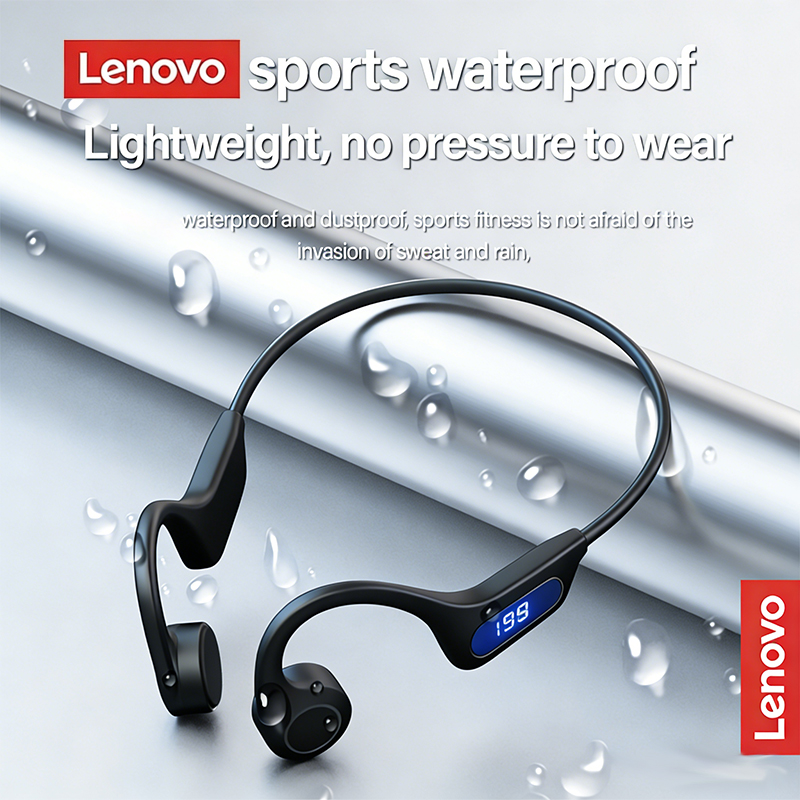 オリジナル Lenovo X7 骨伝導イヤーフック スポーツ ワイヤレス ヘッドセット、マイク、LED パワー ディスプレイ、ENC、ハイファイ ステレオ サウンド ヘッドセット付き