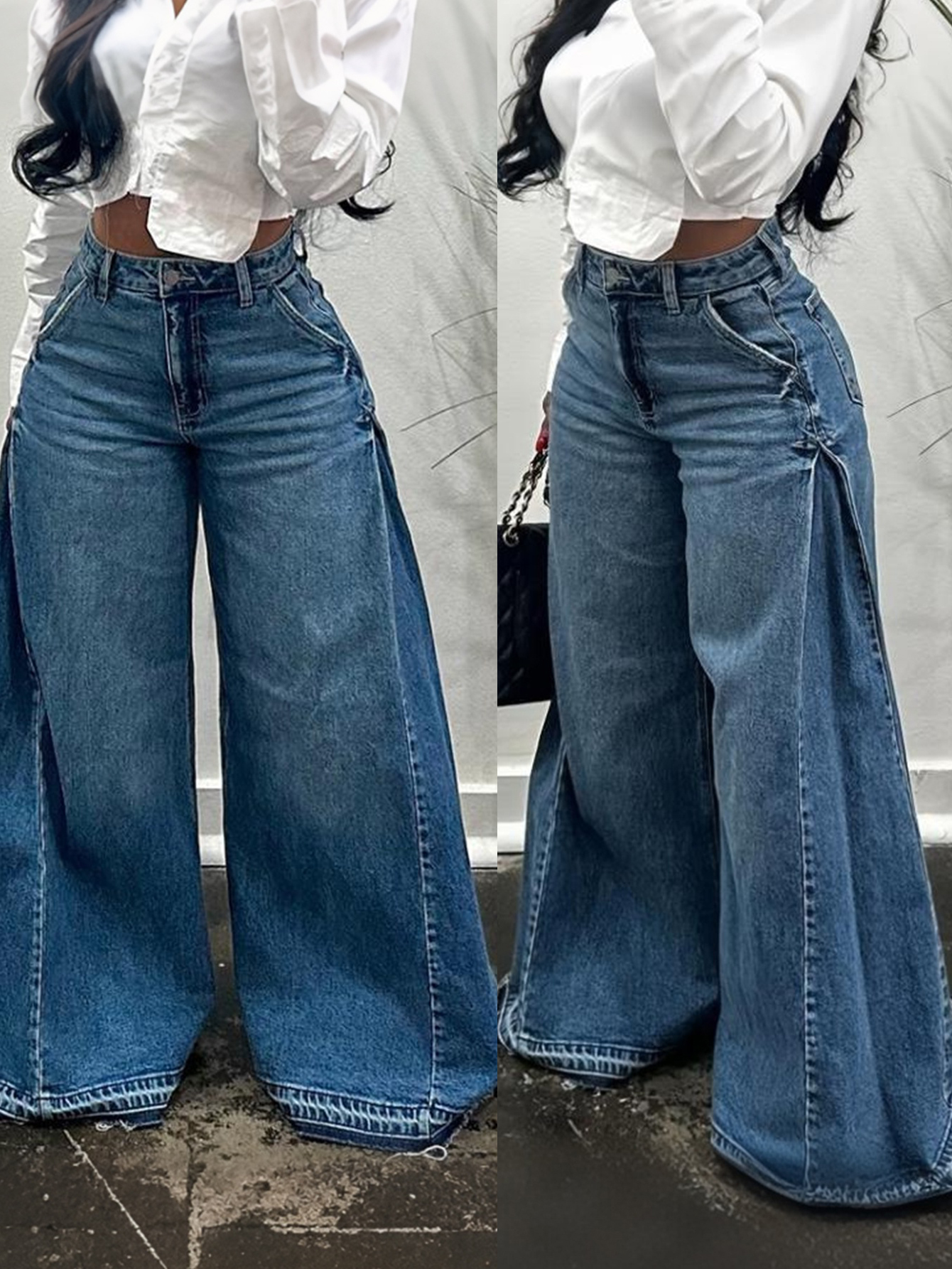 女性のためのヴィンテージワイドレッグジーンズY2Kニッチデザインフレアパンツルーズ多用途床長ズボン