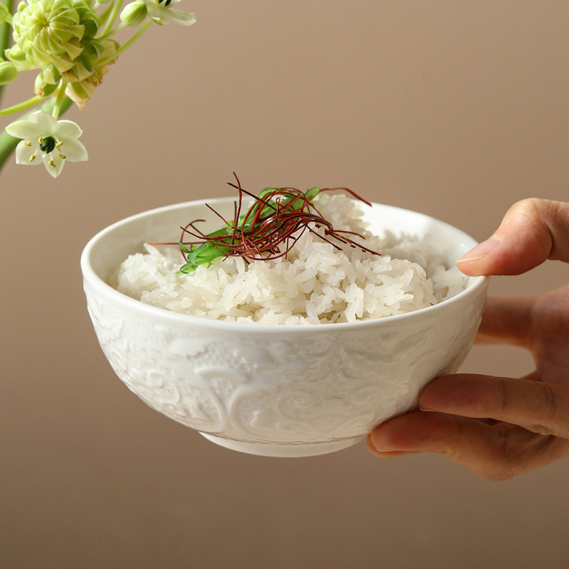 家庭用高級純白セラミックボウル、Guochao風緩和米食粥ボウル、レストラン、ホテル食器