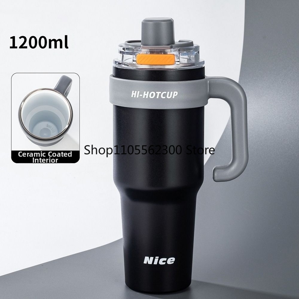 40 オンス 1200 ミリリットル冷蔵マグわらセラミックコーティングされた断熱材または冷却コーヒーマグ 316 ステンレス鋼ハンドル付き
