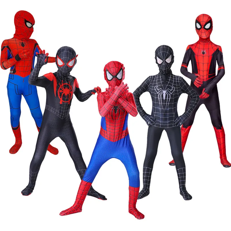 スパイダーマンコスプレファンタジー衣装ジャンプスーツ少年少女マイルズモラレススーパーヒーローハロウィンカーニバル全身タイツスーツ
