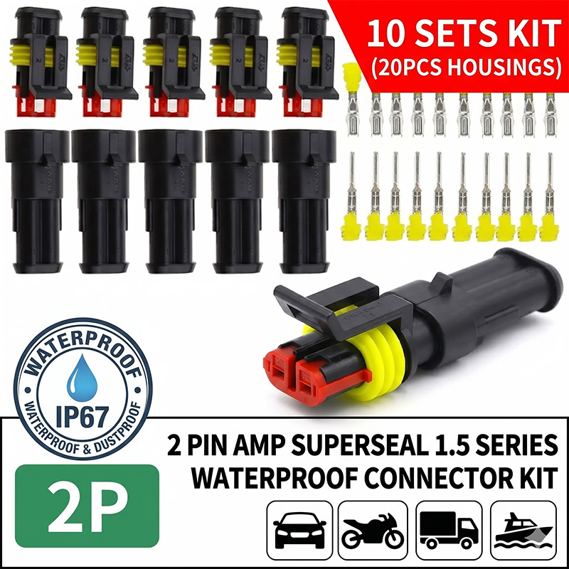 10 セット 2 ピン AMP スーパーシール 1.5 シリーズ防水電線コネクタ男性女性プラグ端子車のトラックマリン用