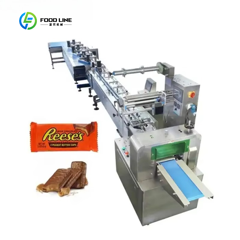 経済的な自動ケーキ チョコレート水平包装ライン キャンディ プロテイン チョコレート バー フロー包装機