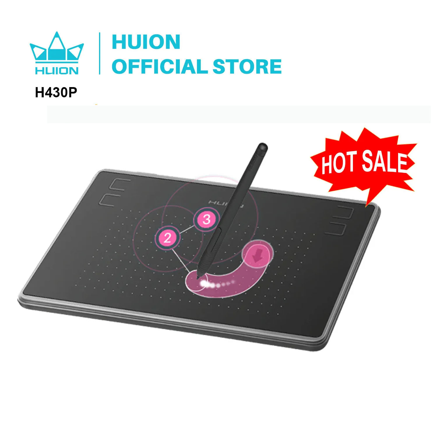 HUION H430P デジタル タブレット グラフィック描画ペン タブレット OSU ゲーム タブレット バッテリーフリー ペン付き Android ハンディ/Win/Mac 用