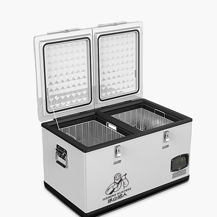 ポータブルミニ 95l キャンプデュアルゾーンコンパクト冷蔵庫コンプレッサータイプ冷凍庫冷たい飲み物車載クーラーボックス