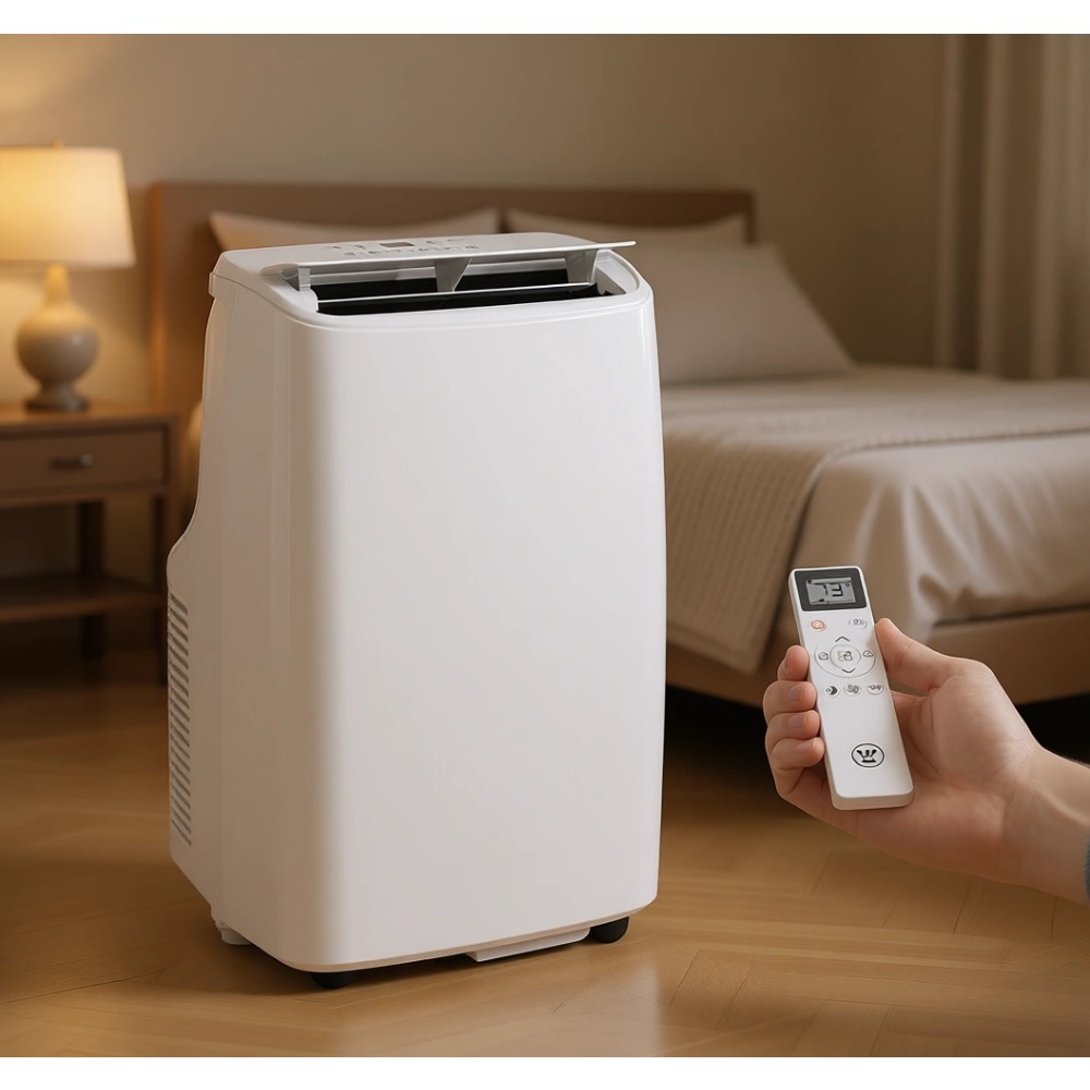 最大 550 平方フィートの部屋用の 12,000 BTU ポータブル エアコン、除湿機、スマート コントロール、3 スピード ファン、タイマー、再装備