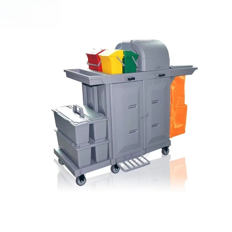 プラスチック製 4 輪クリーニングカート、両開きドア、耐荷重 200 ポンド、家事用