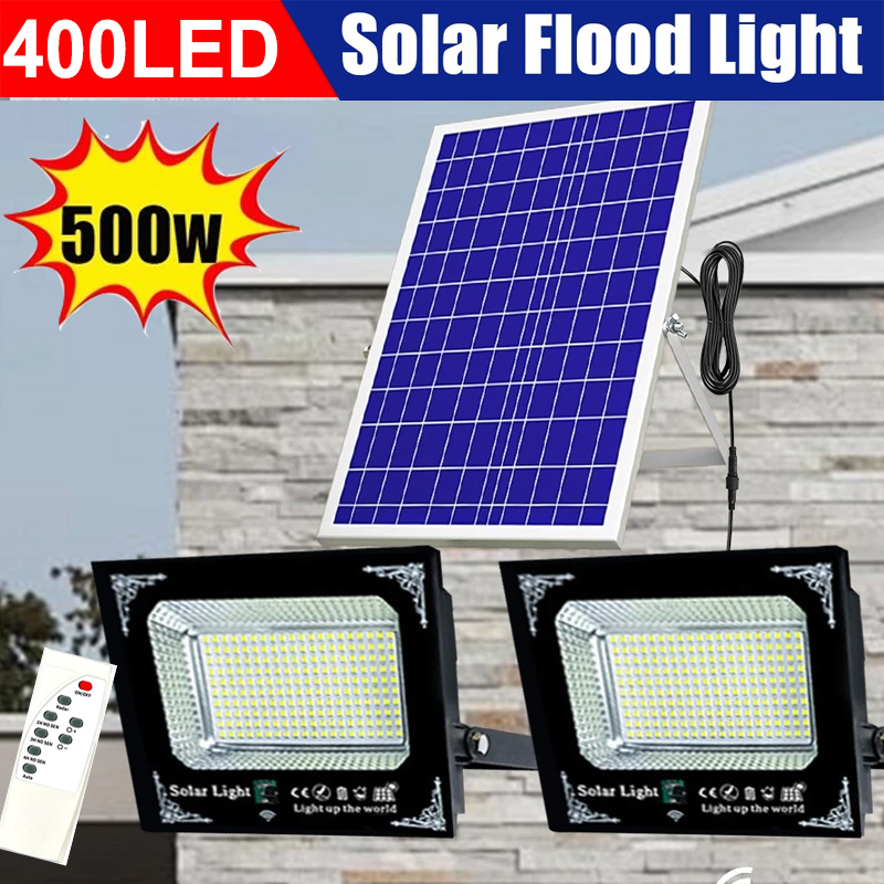 500 ワット Led ソーラーライト高輝度 2 ヘッドフラッドライト防水屋外ガーデンウォールライト庭用アルミソーラーパネル付き