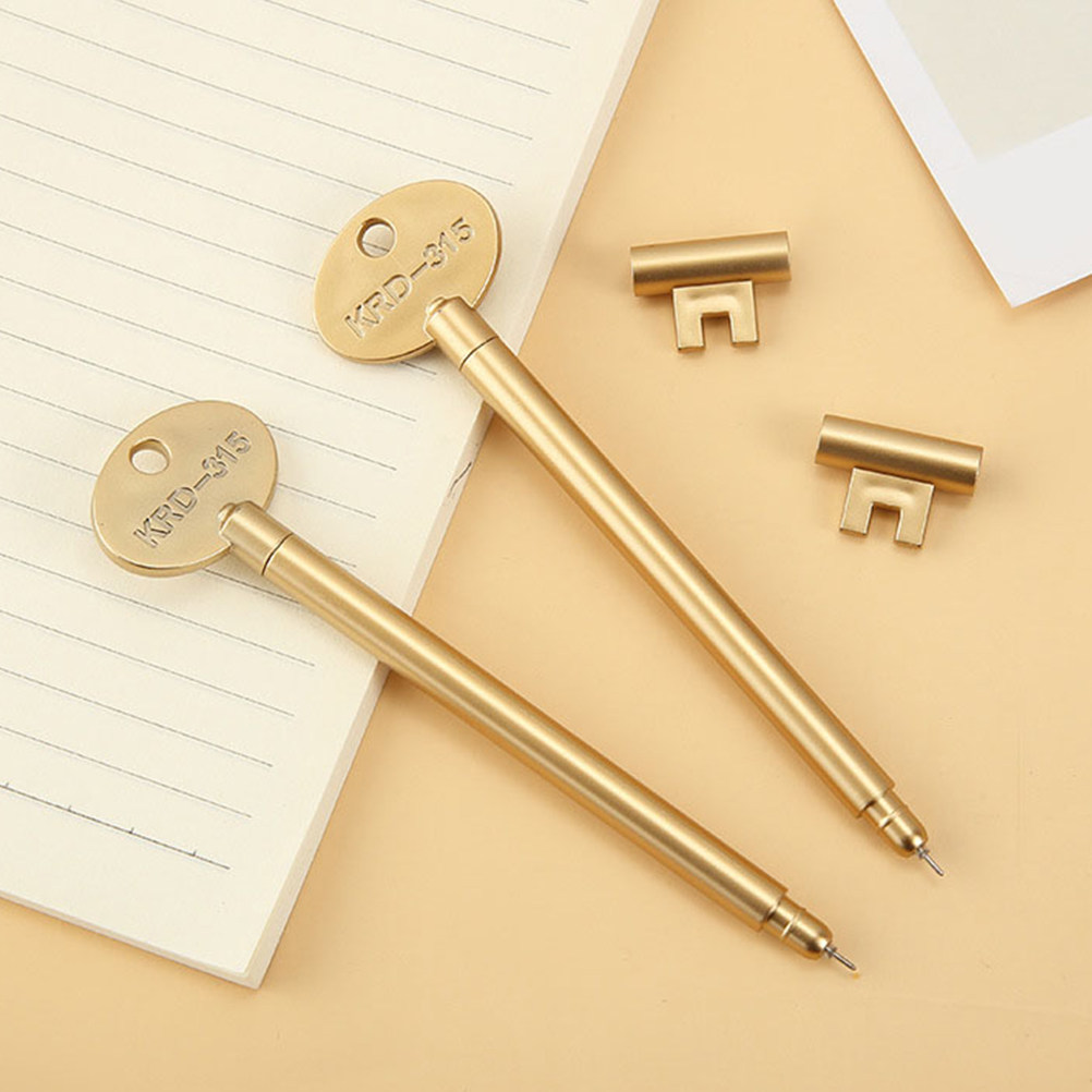 12 Pcs  Portable Writing Pens Signature Pen For School Key Shaped Pencil Home Office Accessories Golden Abs Ink Writing Schoool