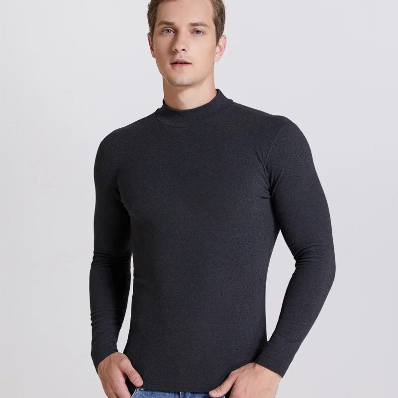 熱下着トップス男性冬服サーマルシャツ秋メンズ冬タイツハイネック薄型スリムフィット長袖 Tシャツ