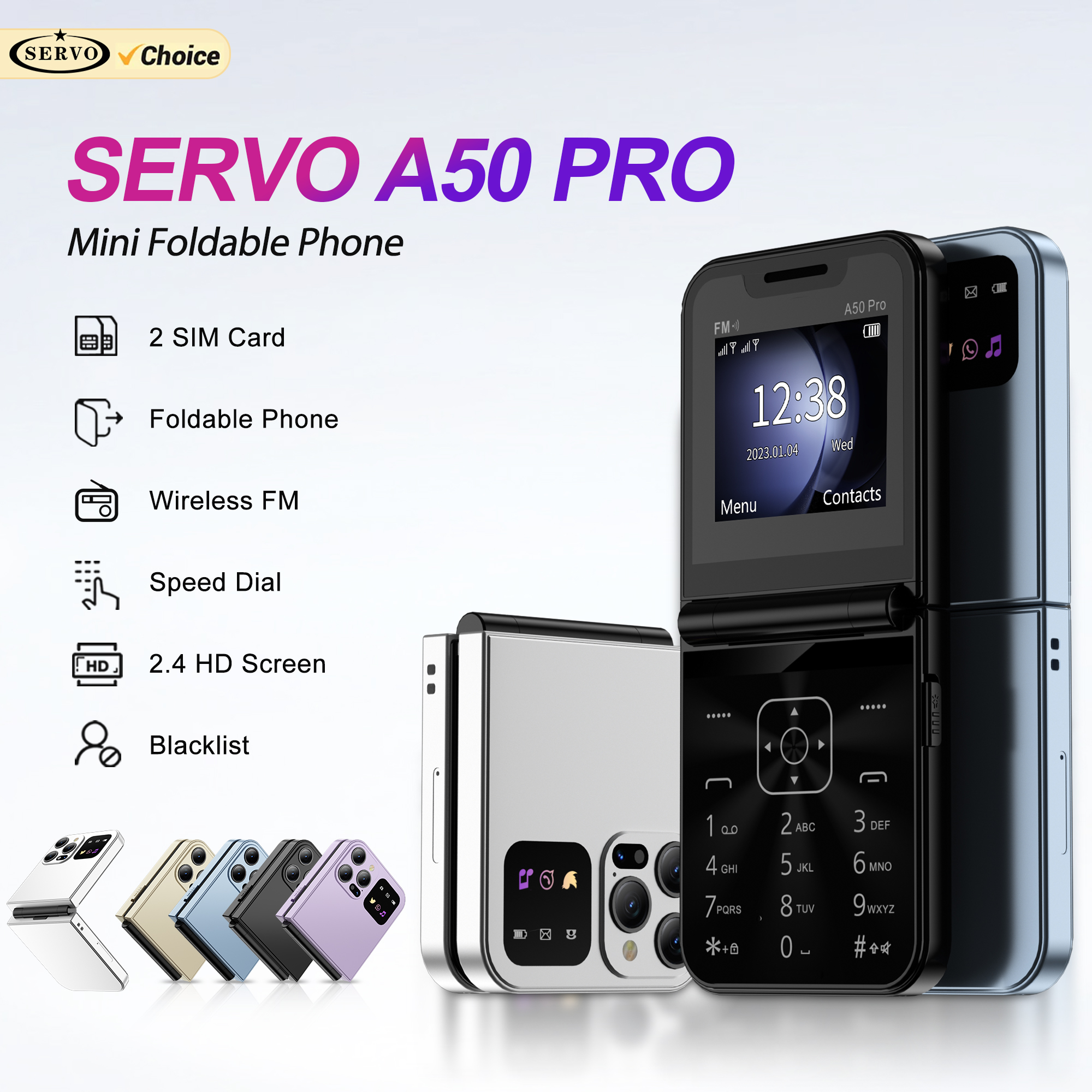 サーボ A50 プロフリップ携帯電話デュアル SIM スタンバイスピードダイヤル通話録音 MP4 プレーヤー FM ラジオ 2 グラム GSM 折りたたみボタン携帯電話