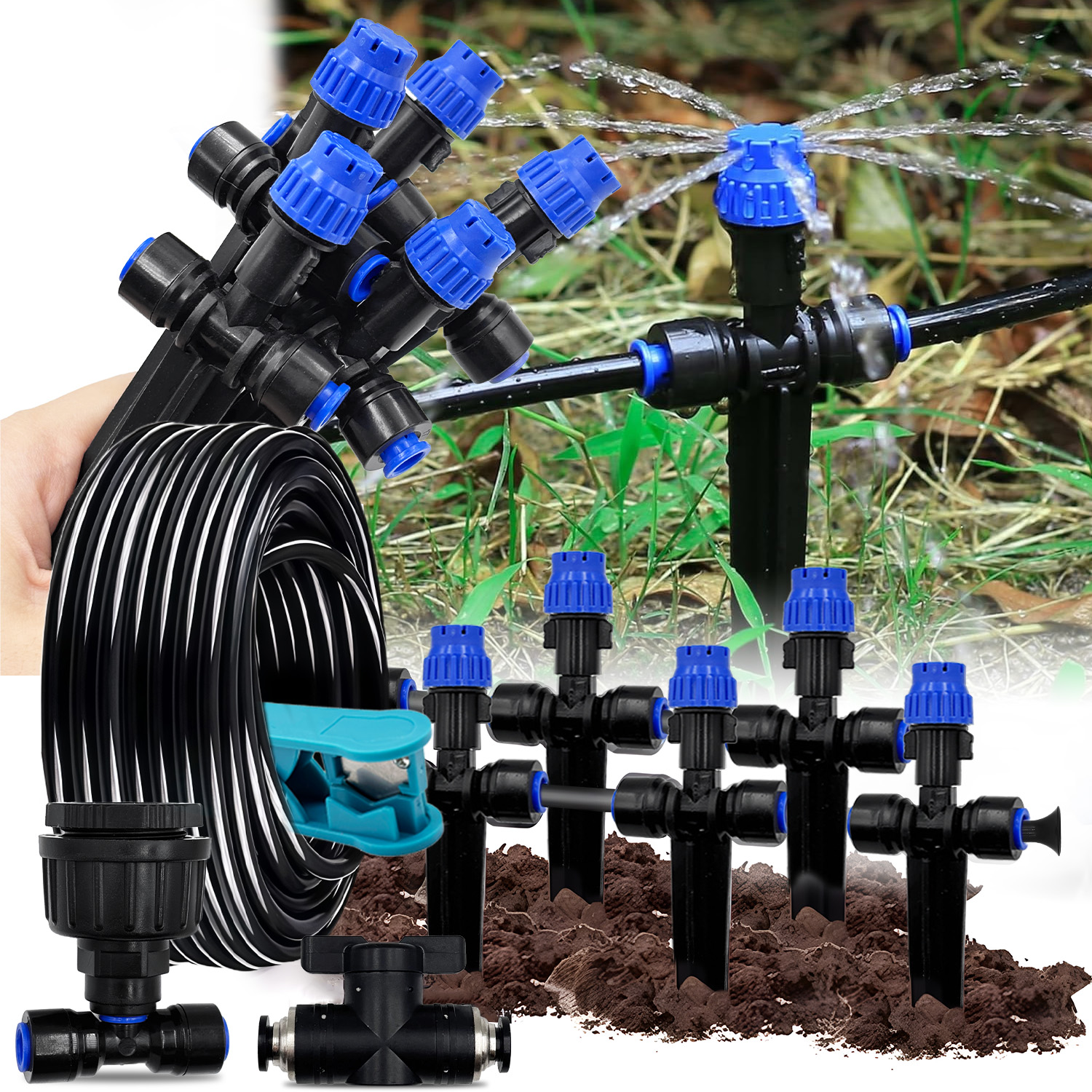 庭の灌漑散水キット 1/4 "屋外点滴噴霧器 8 穴ドリッパーステーク調整可能なスプリンクラー 6 ミリメートルクイックプッシュスリップロック