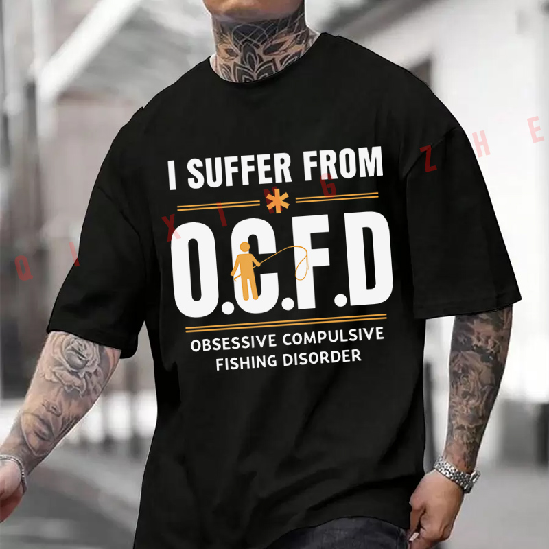 Fishing Joke Design Motorcycle Men's Women Summer Cotton T-shirt Short Sleeved Casual Round Neck Breathable Unisex Tops